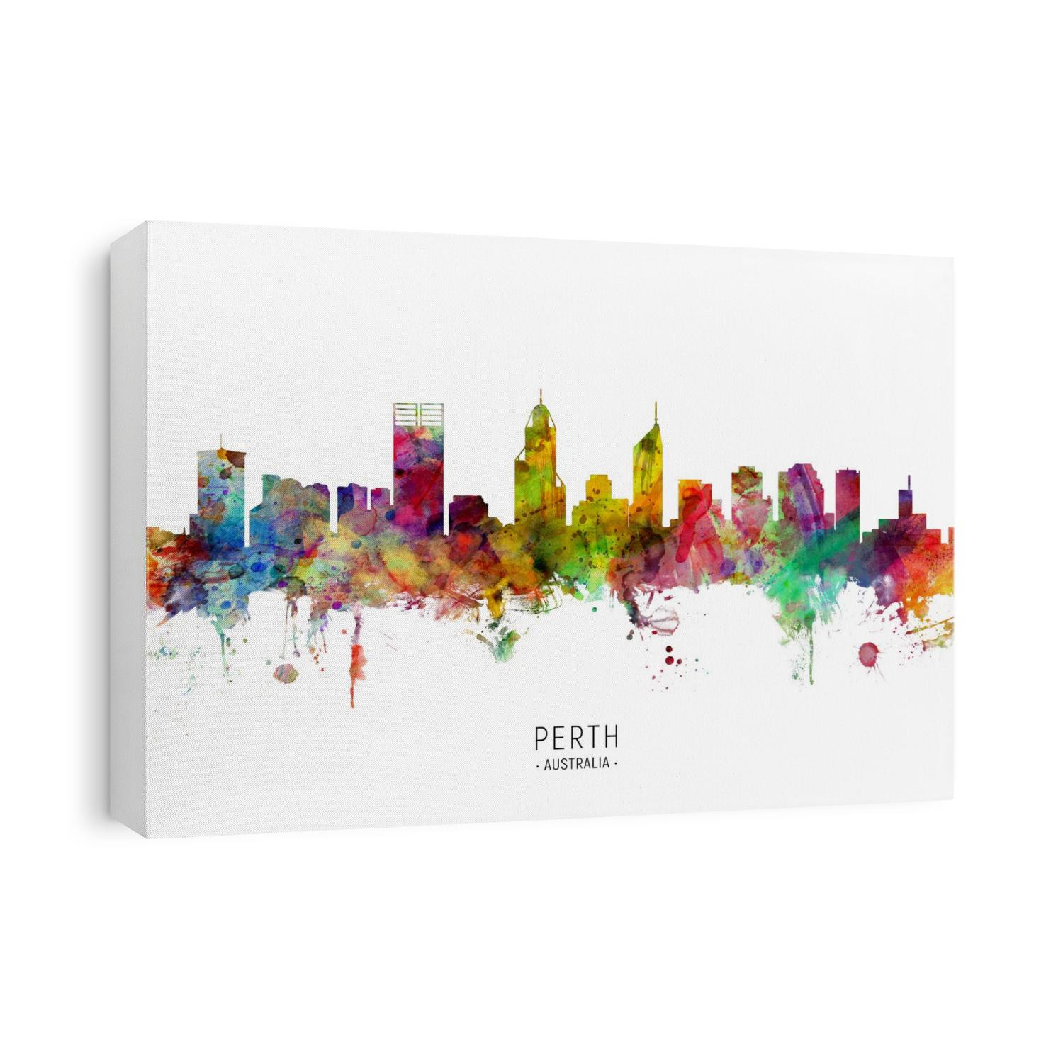 Watercolor art print of the skyline of Perth, Australia