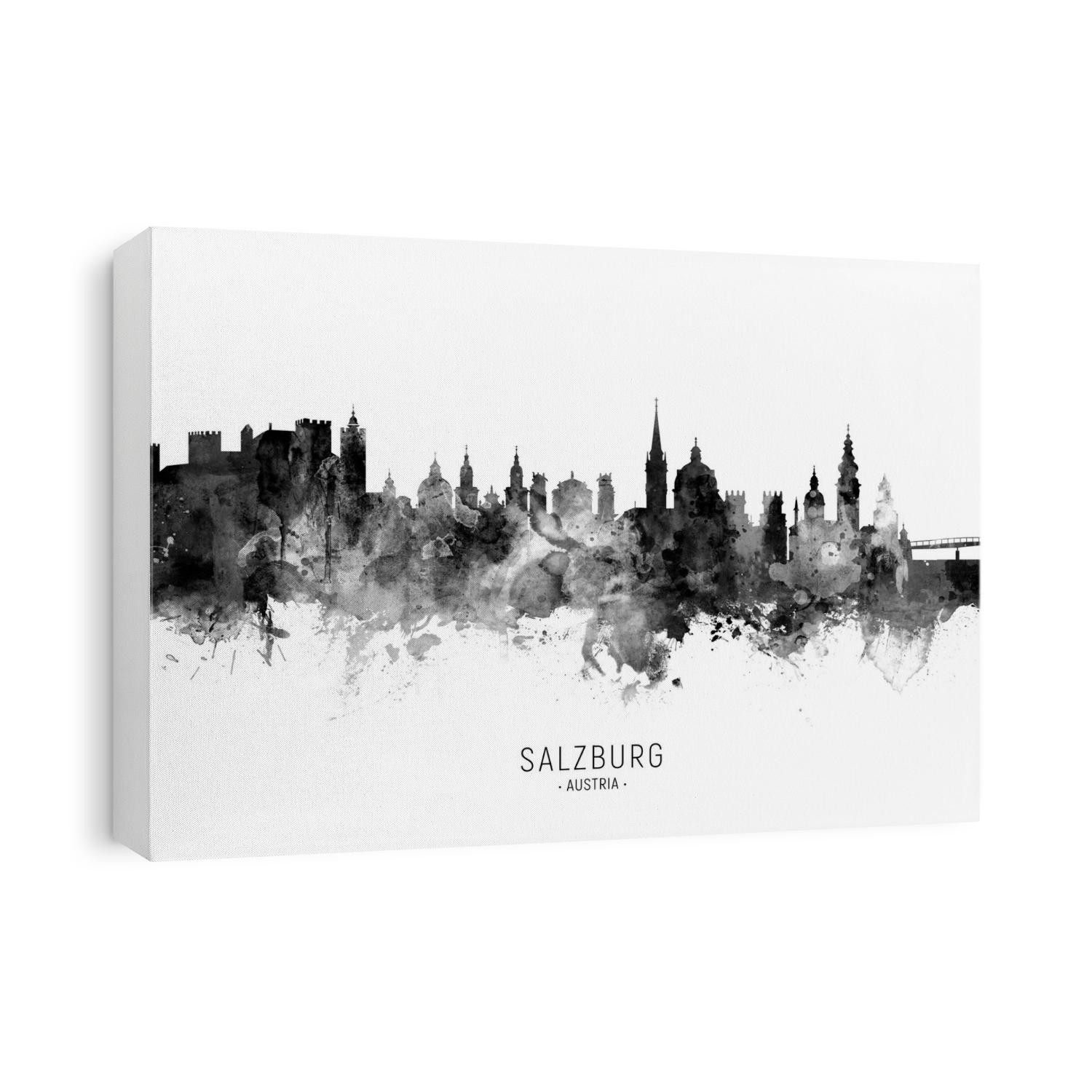 Watercolor art print of the skyline of Salzburg, Austria