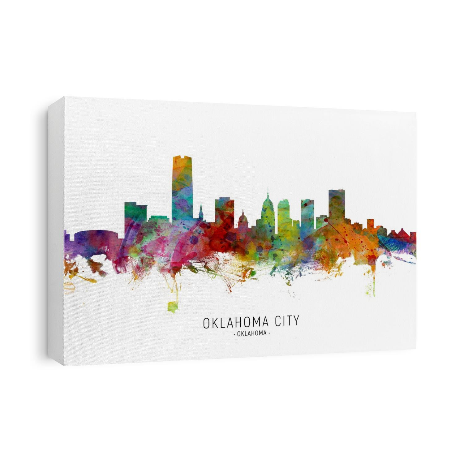 Watercolor art print of the skyline of Oklahoma City, United States