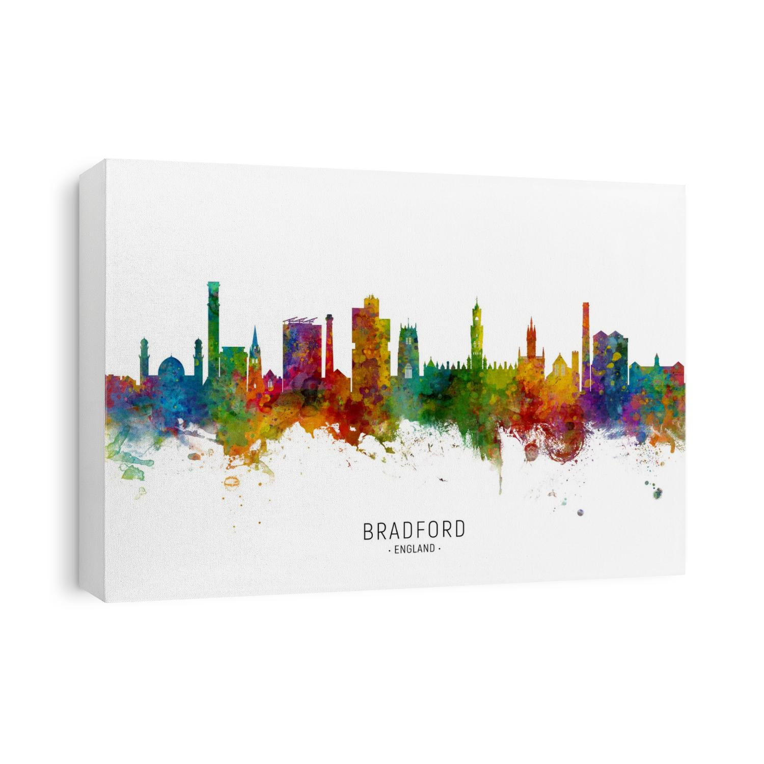 Watercolor art print of the skyline of Bradford, England, United Kingdom