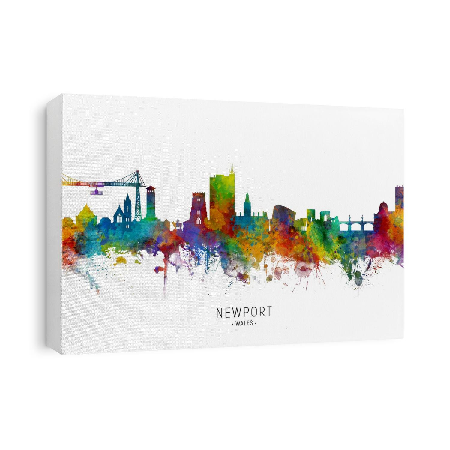 Watercolor art print of the skyline of Newport, Wales, United Kingdom
