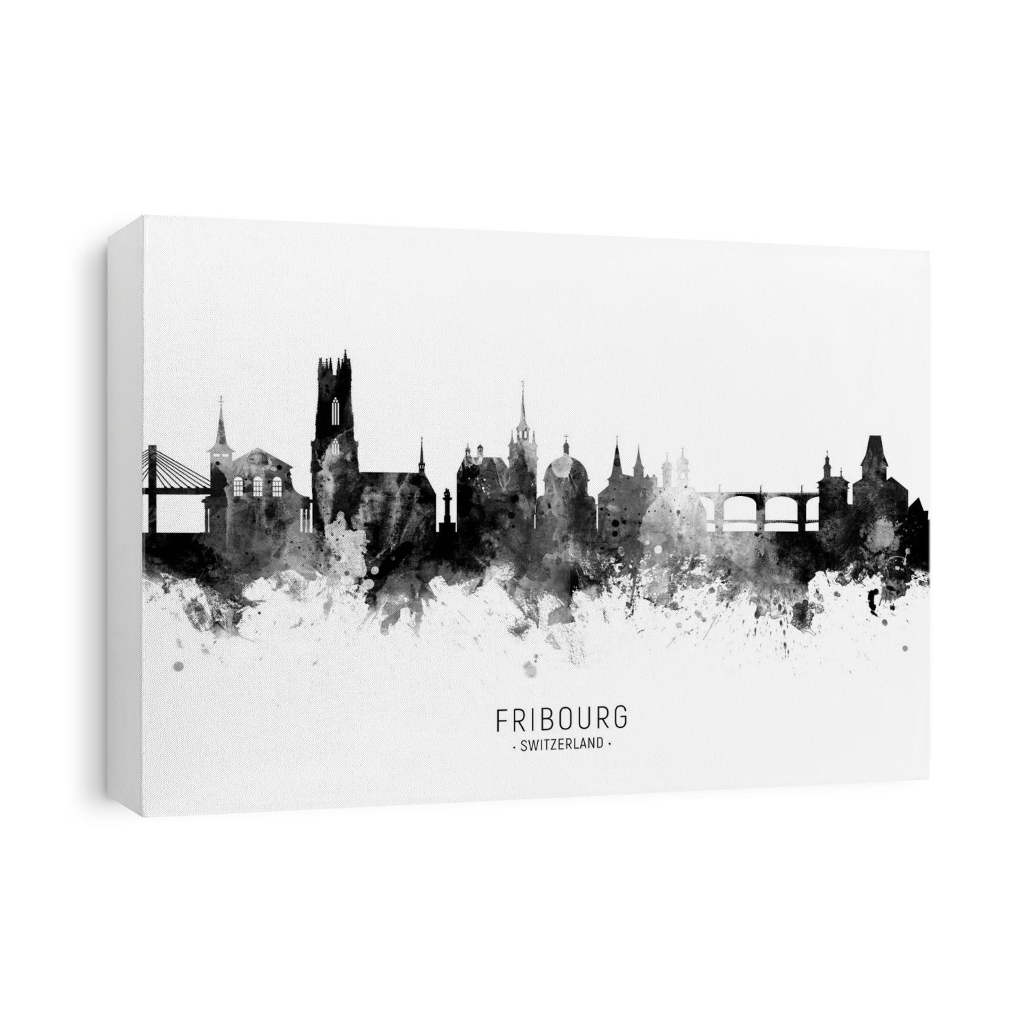 Watercolor art print of the skyline of Fribourg, Switzerland