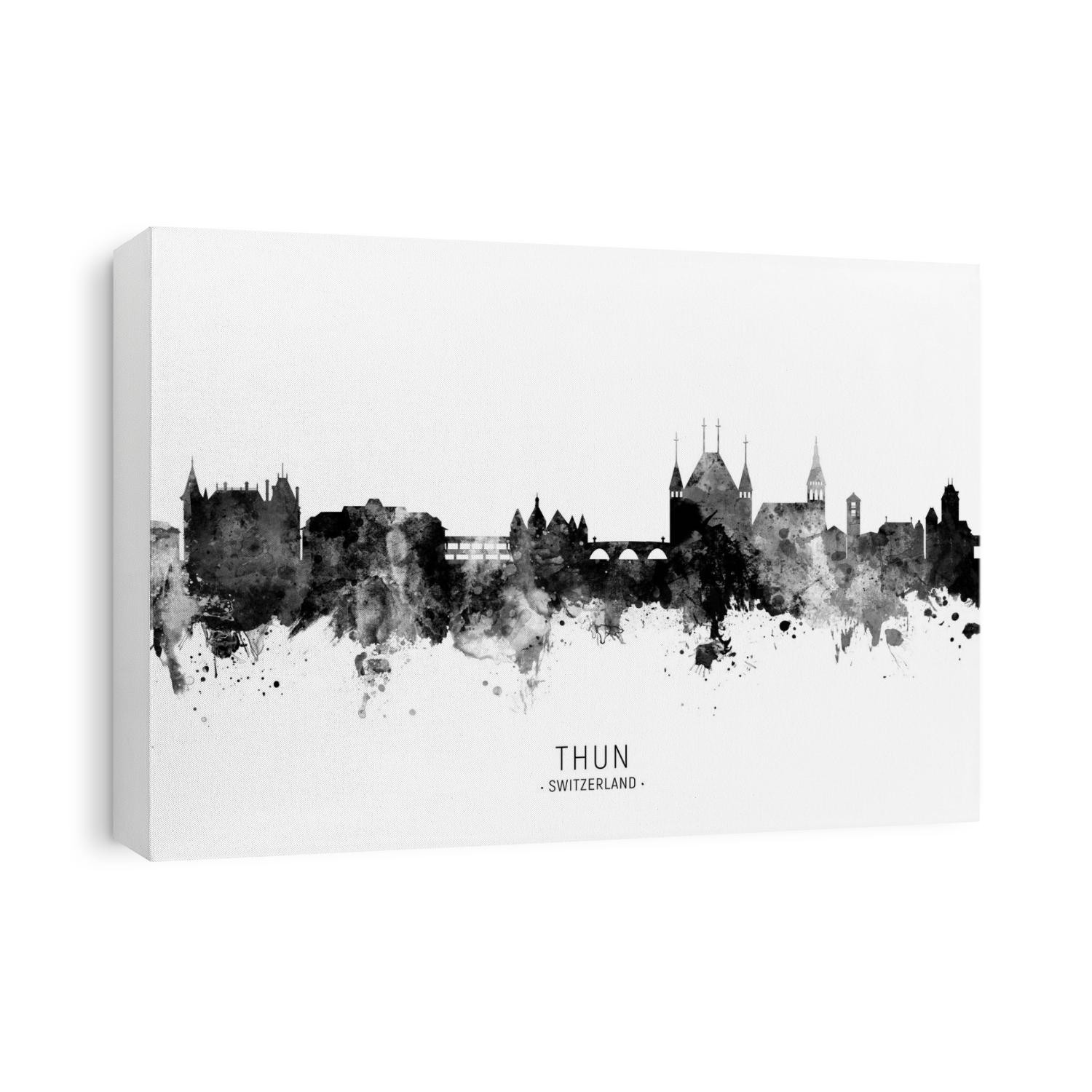 Watercolor art print of the skyline of Thun, Switzerland
