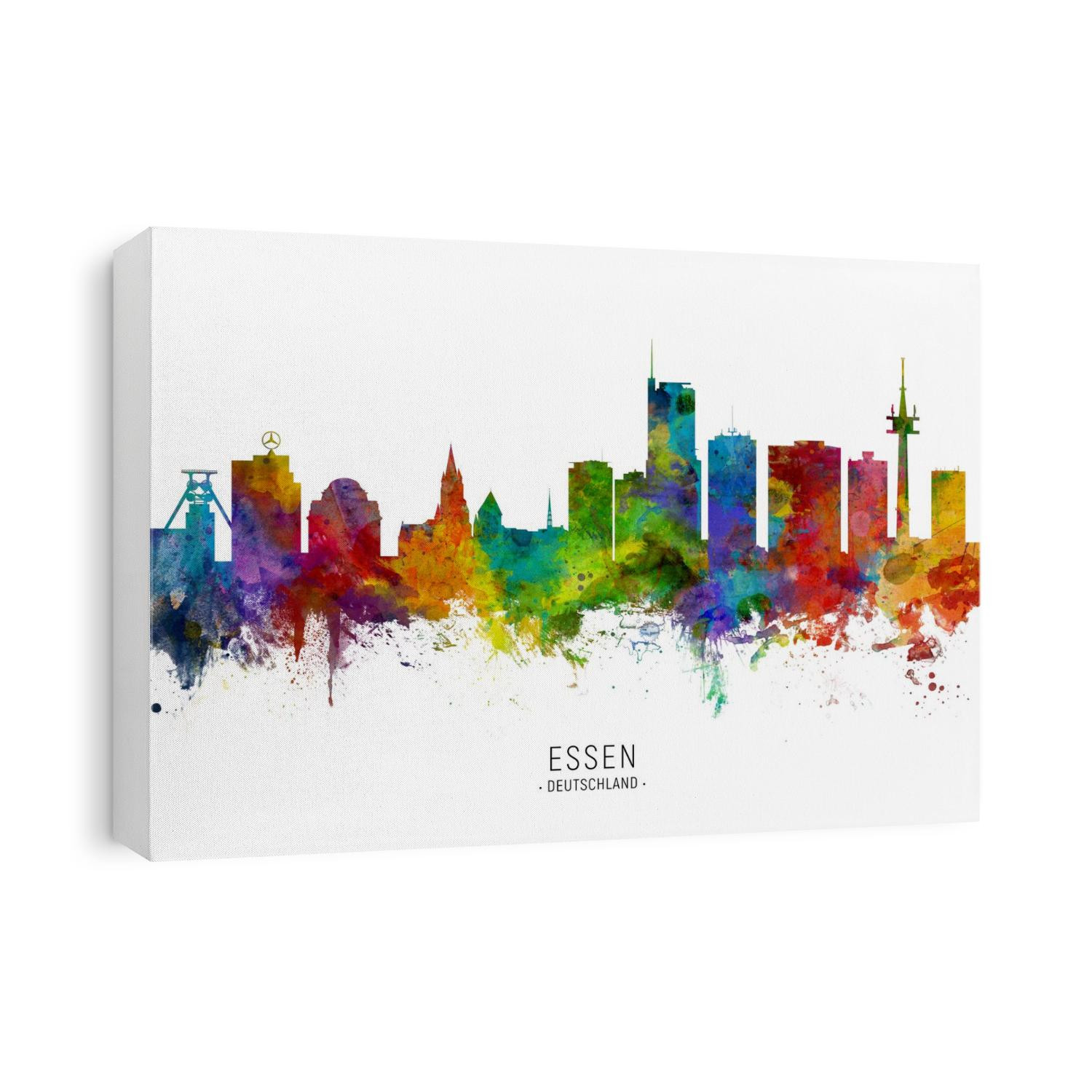 Watercolor art print of the skyline of Essen, Germany
