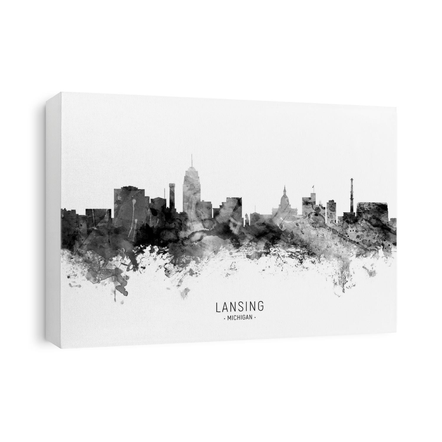 Watercolor art print of the skyline of Lansing, Michigan, United States