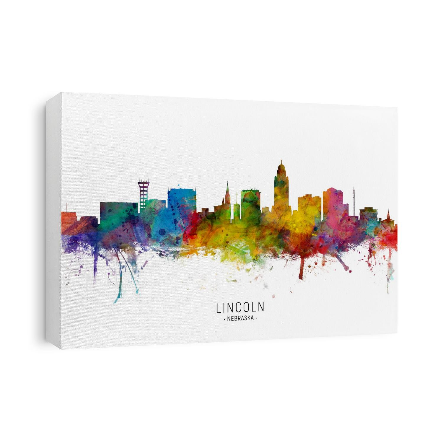 Watercolor art print of the skyline of Lincoln, Nebraska, United States