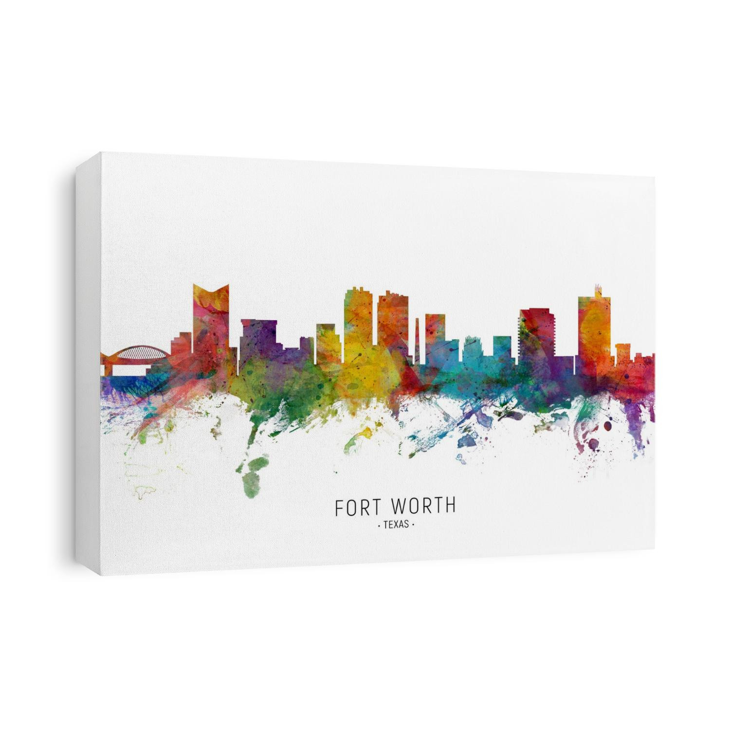 Watercolor art print of the skyline of Fort Worth, Texas, United States