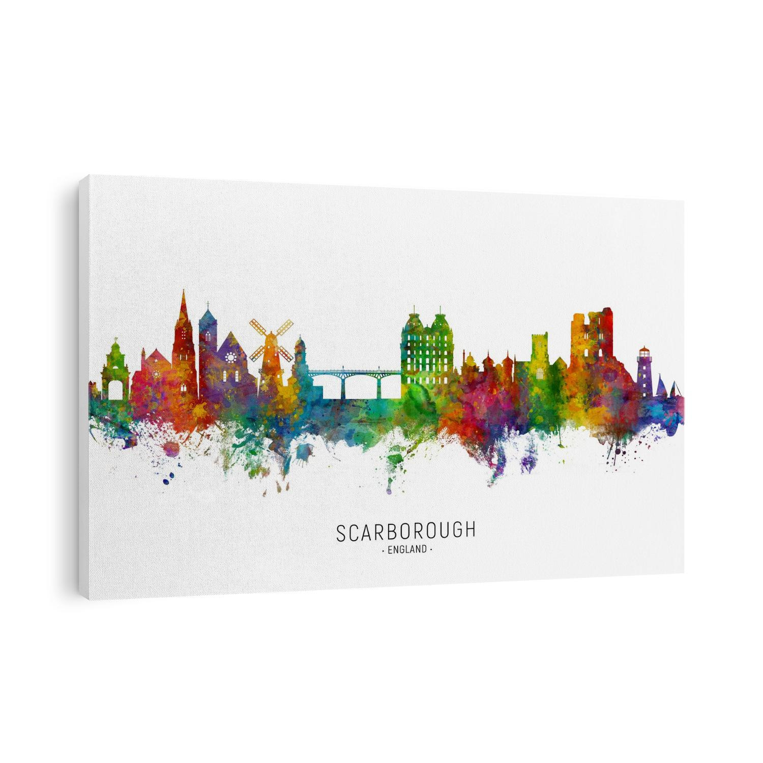 Watercolor art print of the skyline of Scarborough, England, United Kingdom