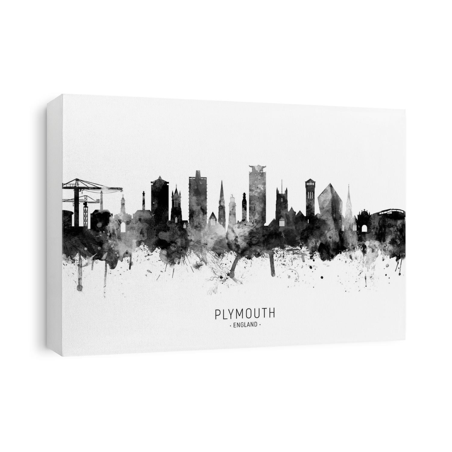 Watercolor art print of the skyline of Plymouth, England, United Kingdom