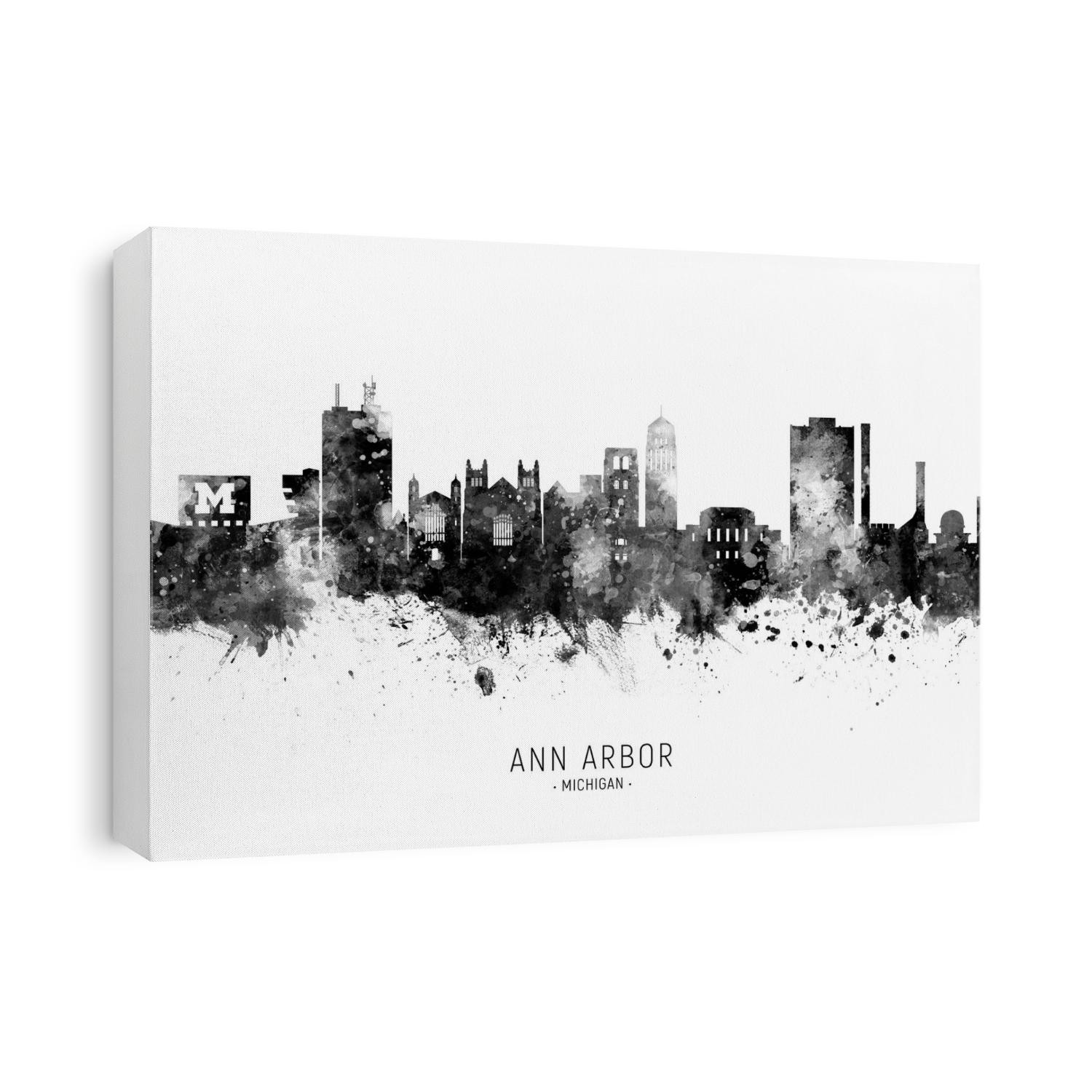 Watercolor art print of the skyline of Ann Arbor, Michigan