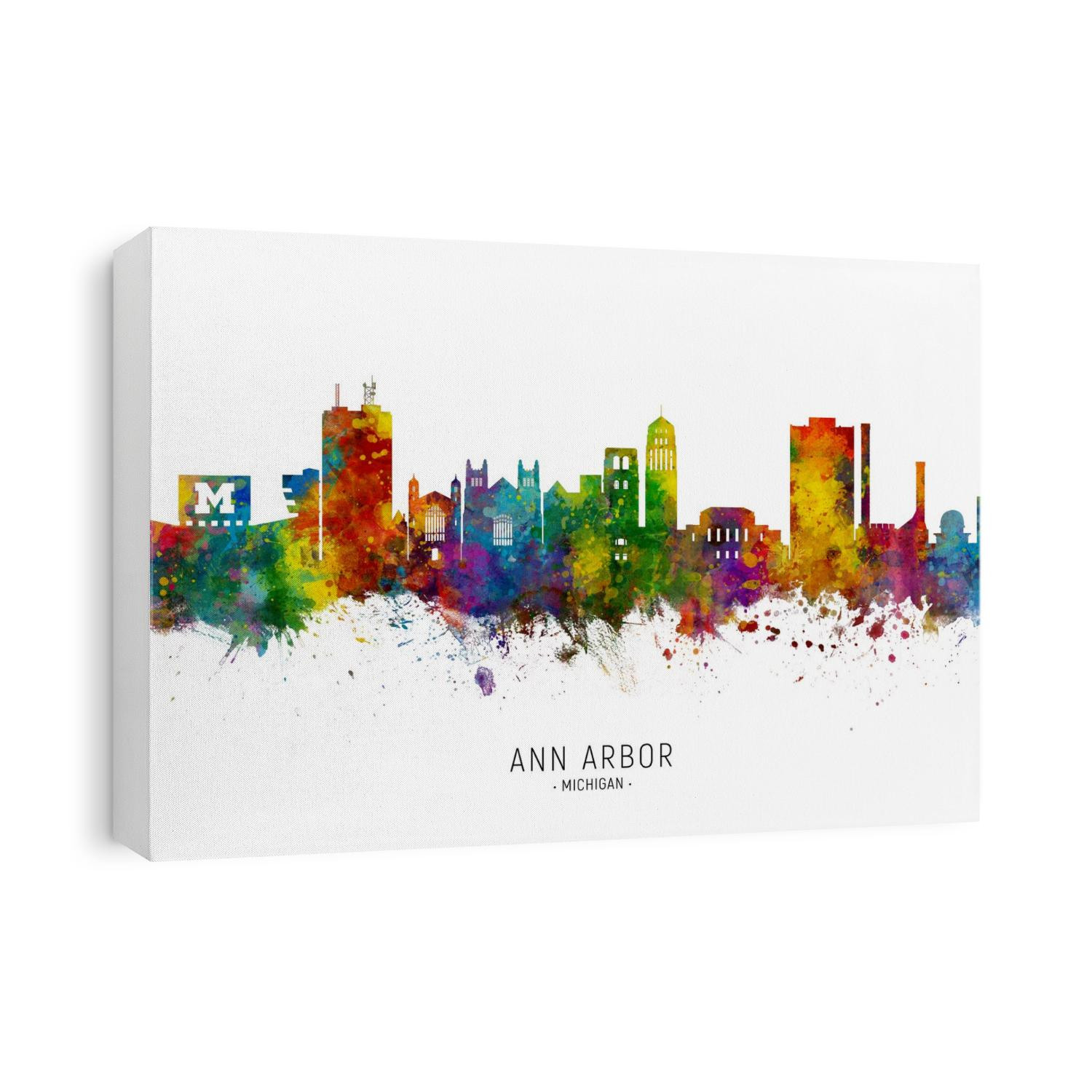 Watercolor art print of the skyline of Ann Arbor, Michigan