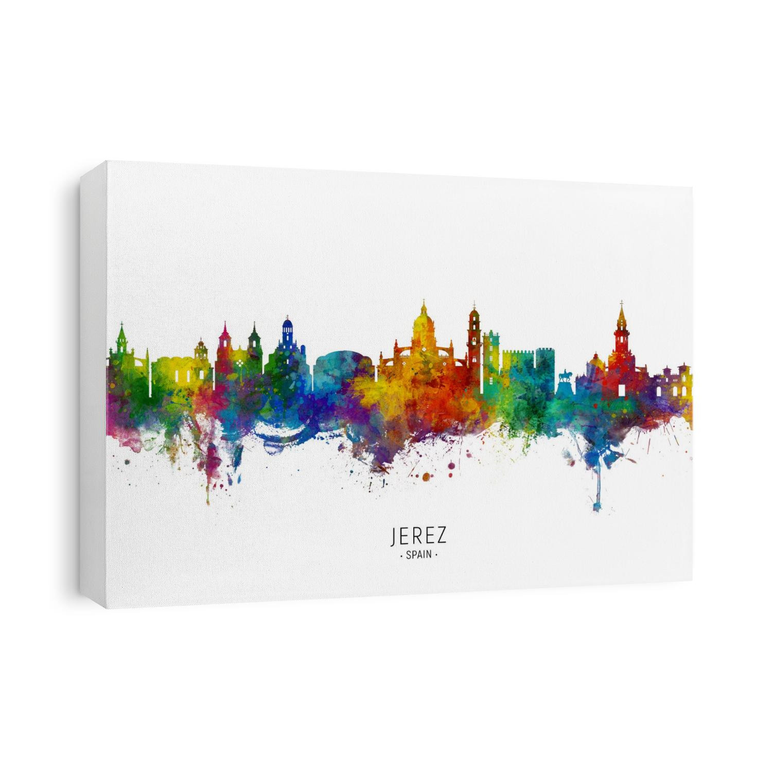Watercolor art print of the skyline of Jerez de la Frontera, Spain