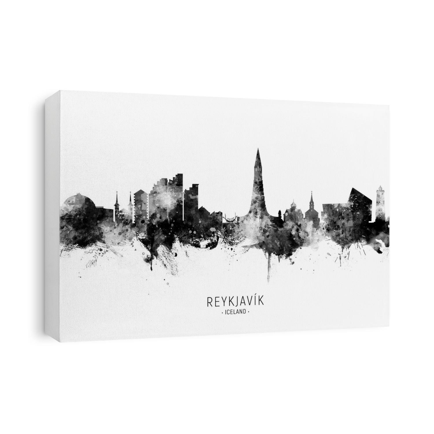 Watercolor art print of the skyline of Reykjavík, Iceland