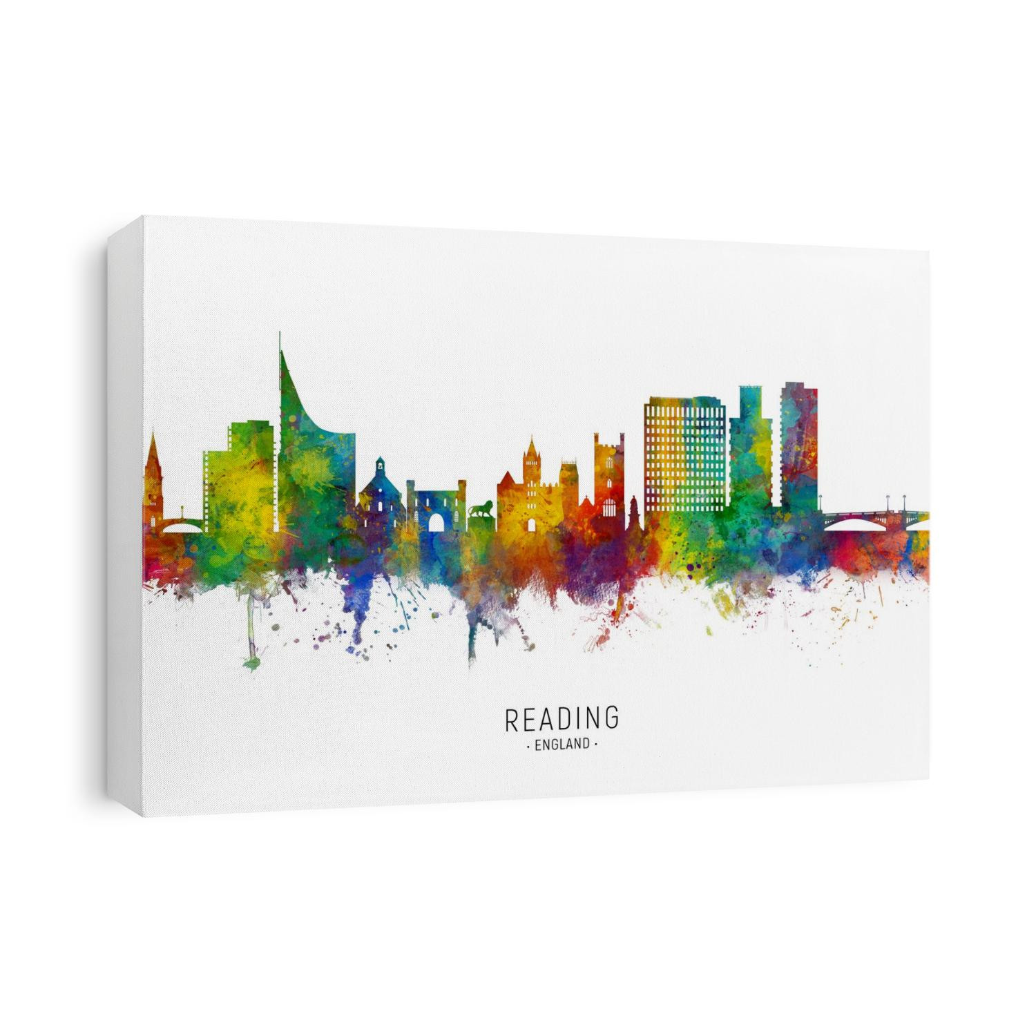 Watercolor art print of the skyline of Reading, England, United Kingdom