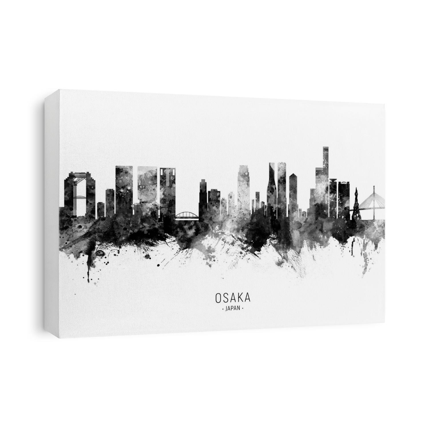 Watercolor art print of the skyline of Osaka, Japan