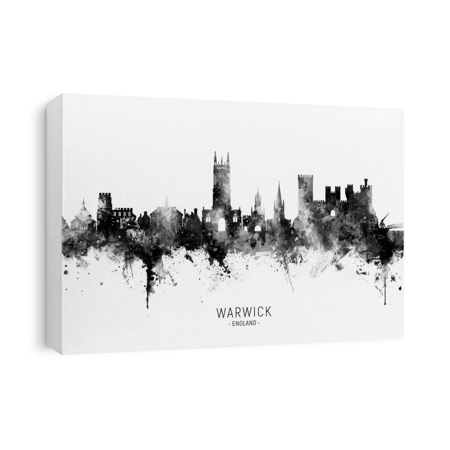 Watercolor art print of the skyline of Warwick, England