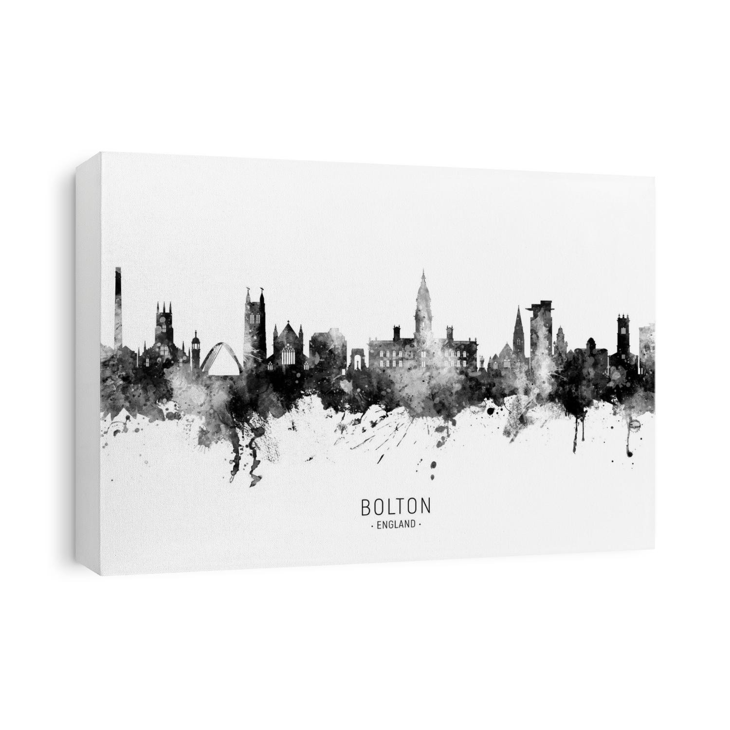 Watercolor art print of the skyline of Bolton, England