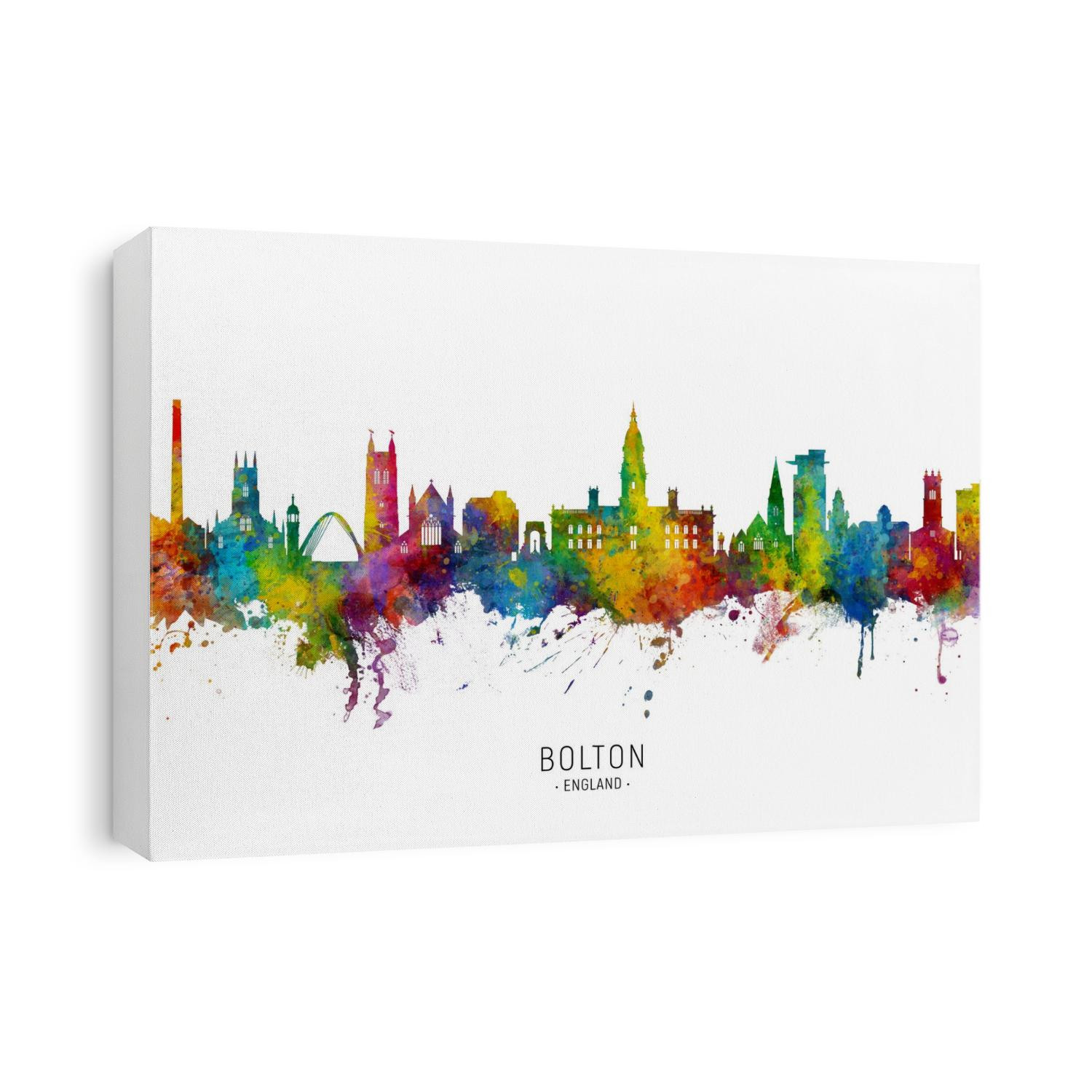 Watercolor art print of the skyline of Bolton, England