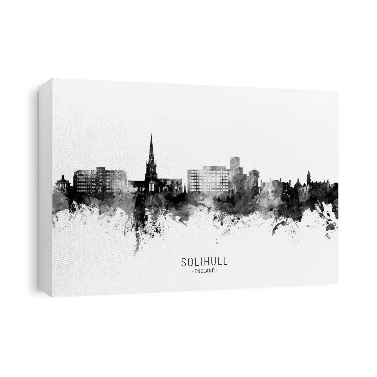 Watercolor art print of the skyline of Solihull, England, United Kingdom