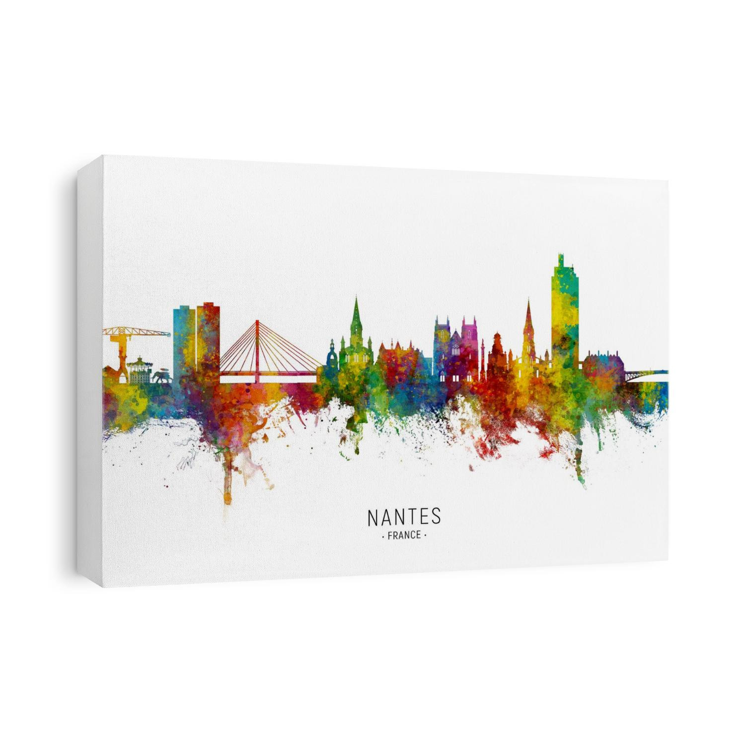 Watercolor art print of the skyline of Nantes, France