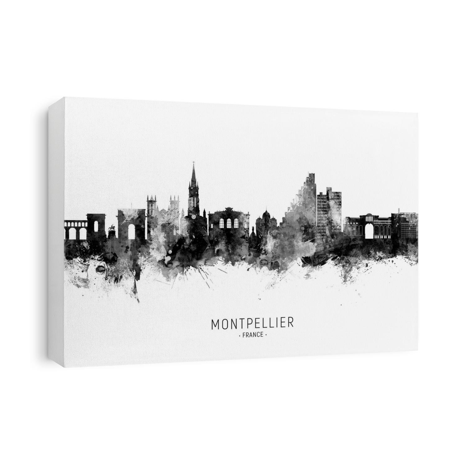 Watercolor art print of the skyline of Montpellier, France