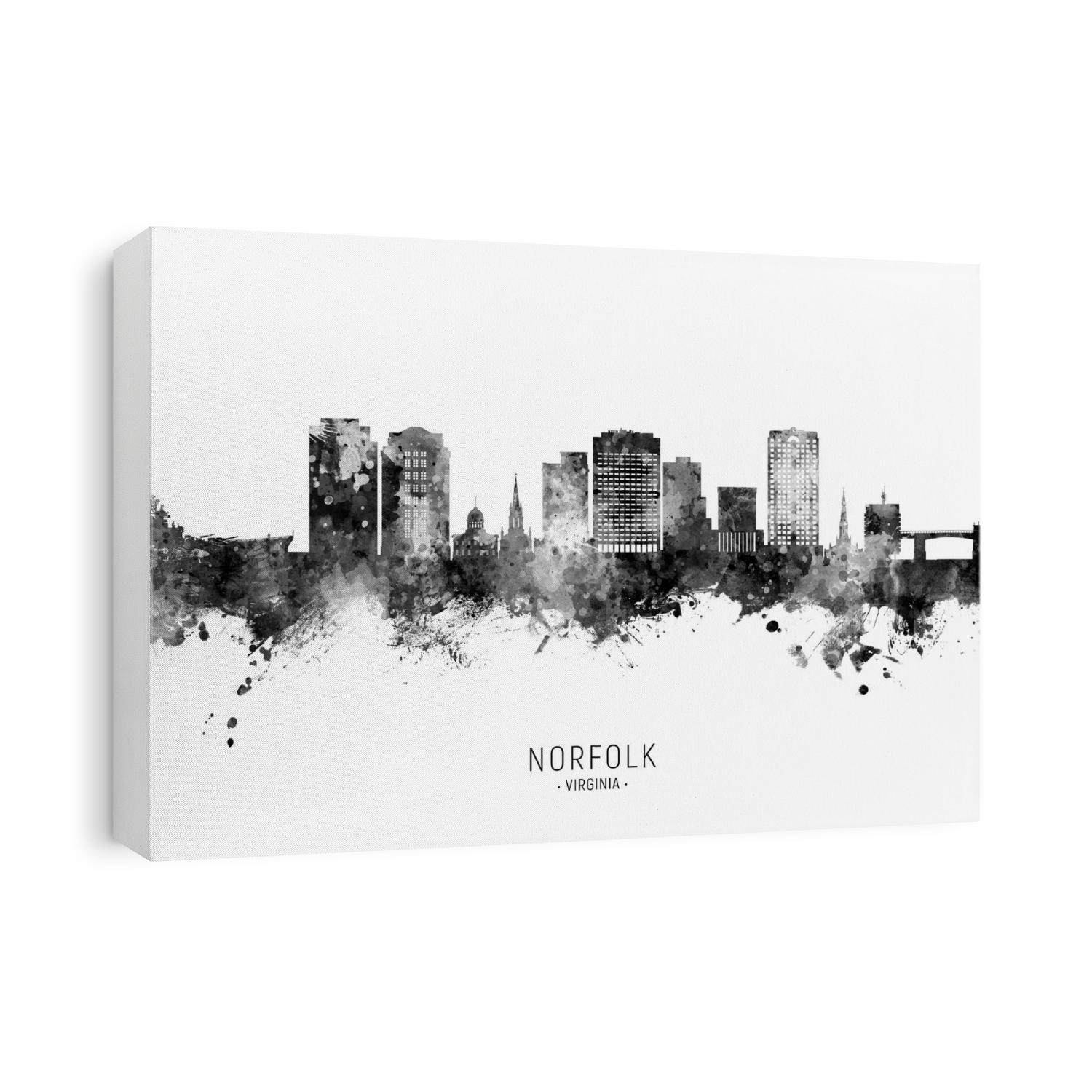 Watercolor art print of the skyline of Norfolk, Virginia