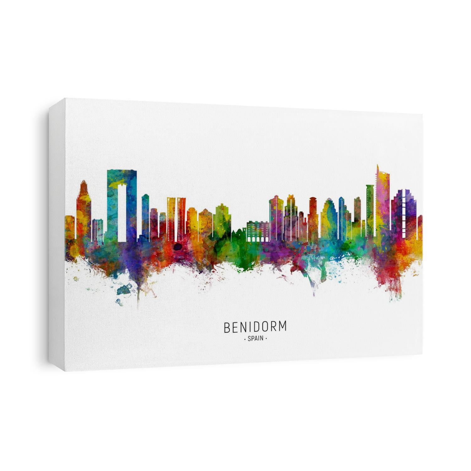 Watercolor art print of the skyline of Benidorm, Spain