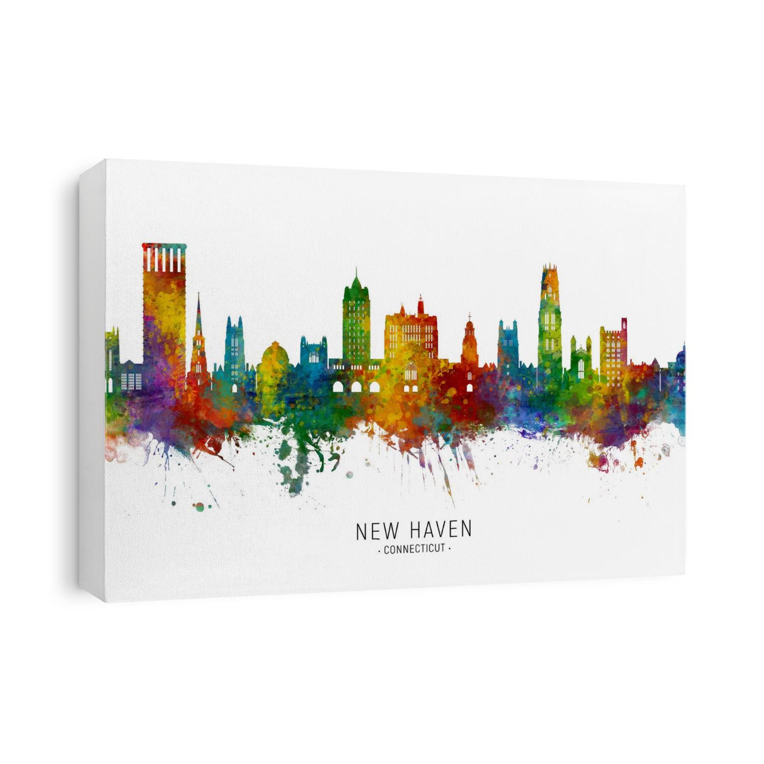 Watercolor art print of the skyline of New Haven, Connecticut York