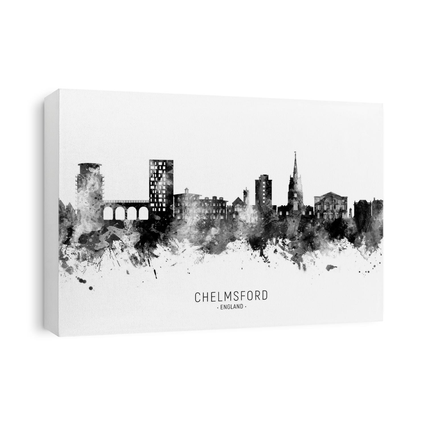 Watercolor art print of the skyline of Chelmsford, England, United Kingdom