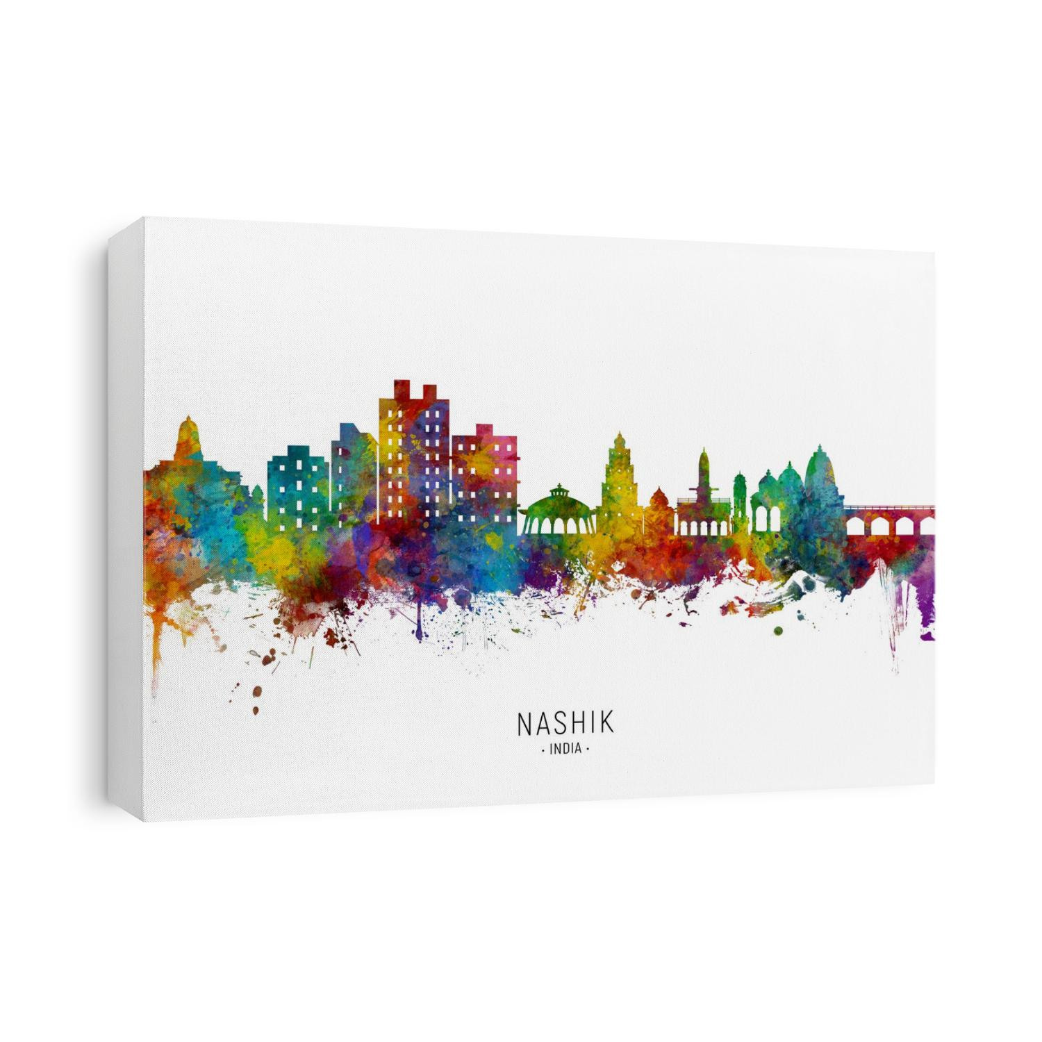 Watercolor art print of the skyline of Nashik, India