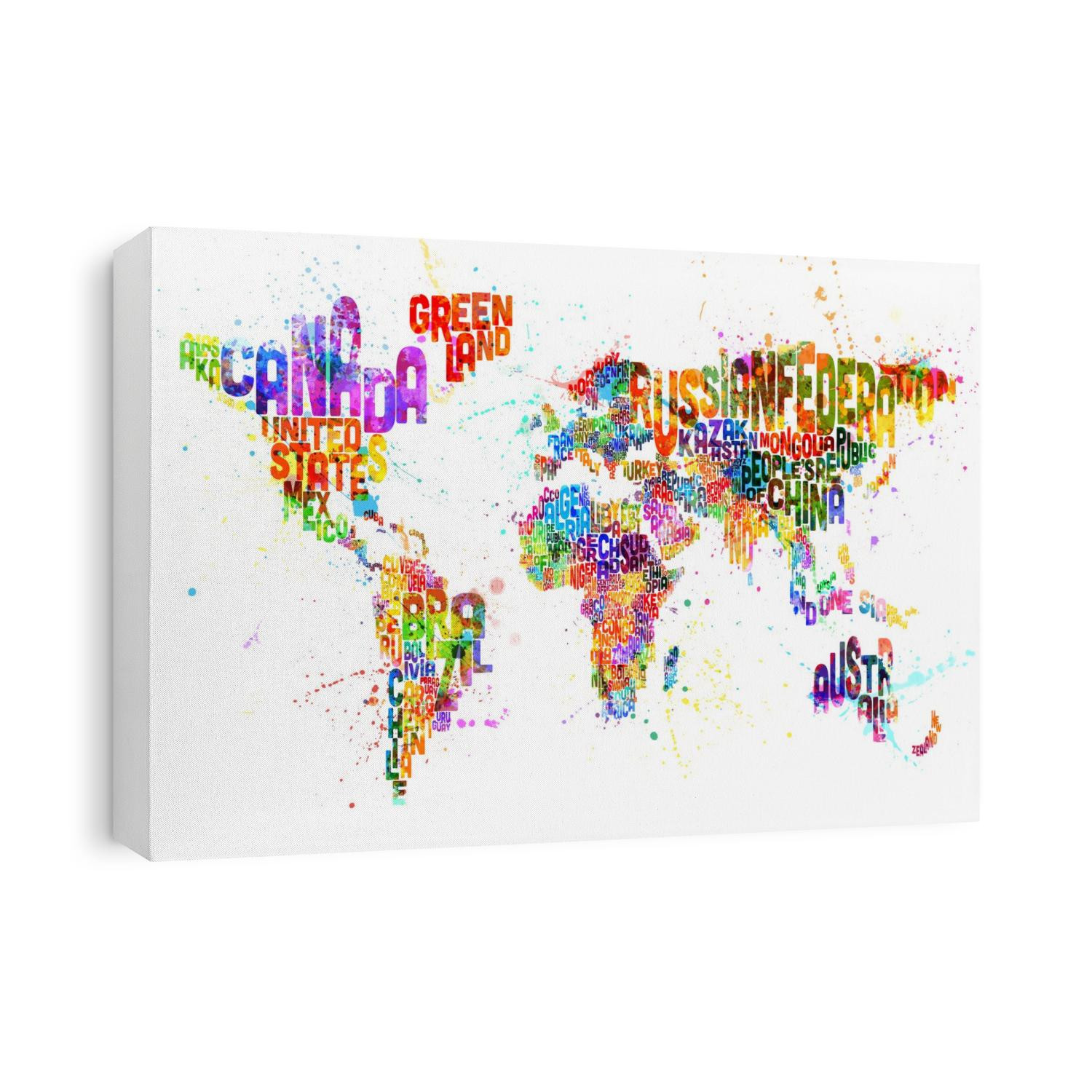 A typographic text map of the World. Each country is represented by its name, which is shaped to fit into the geographically correct area 