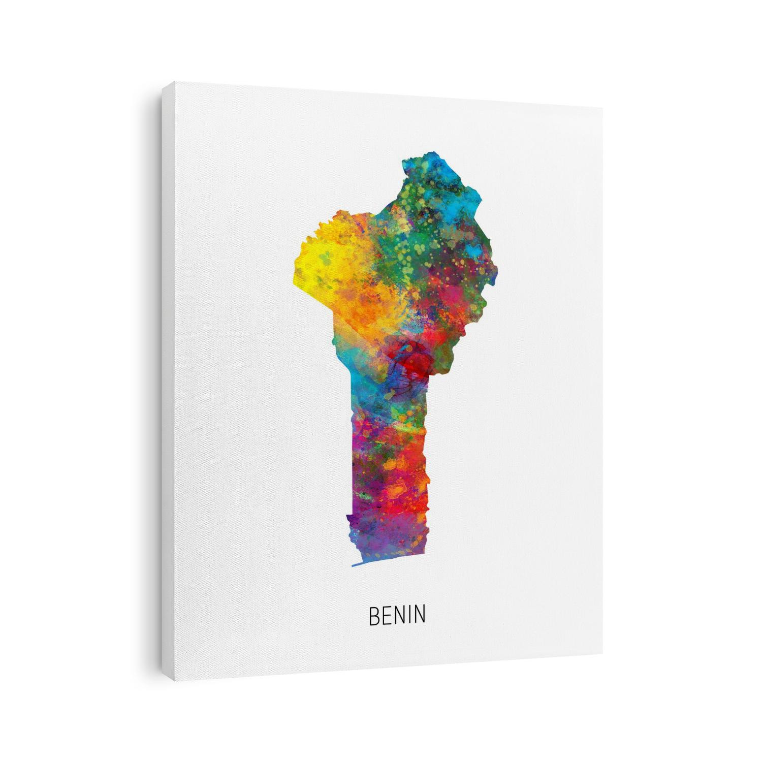 A watercolor map of Benin