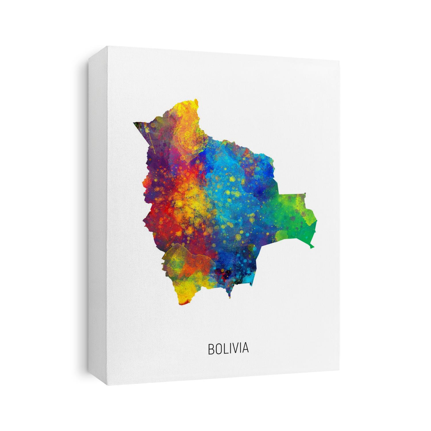 A watercolor map of Bolivia