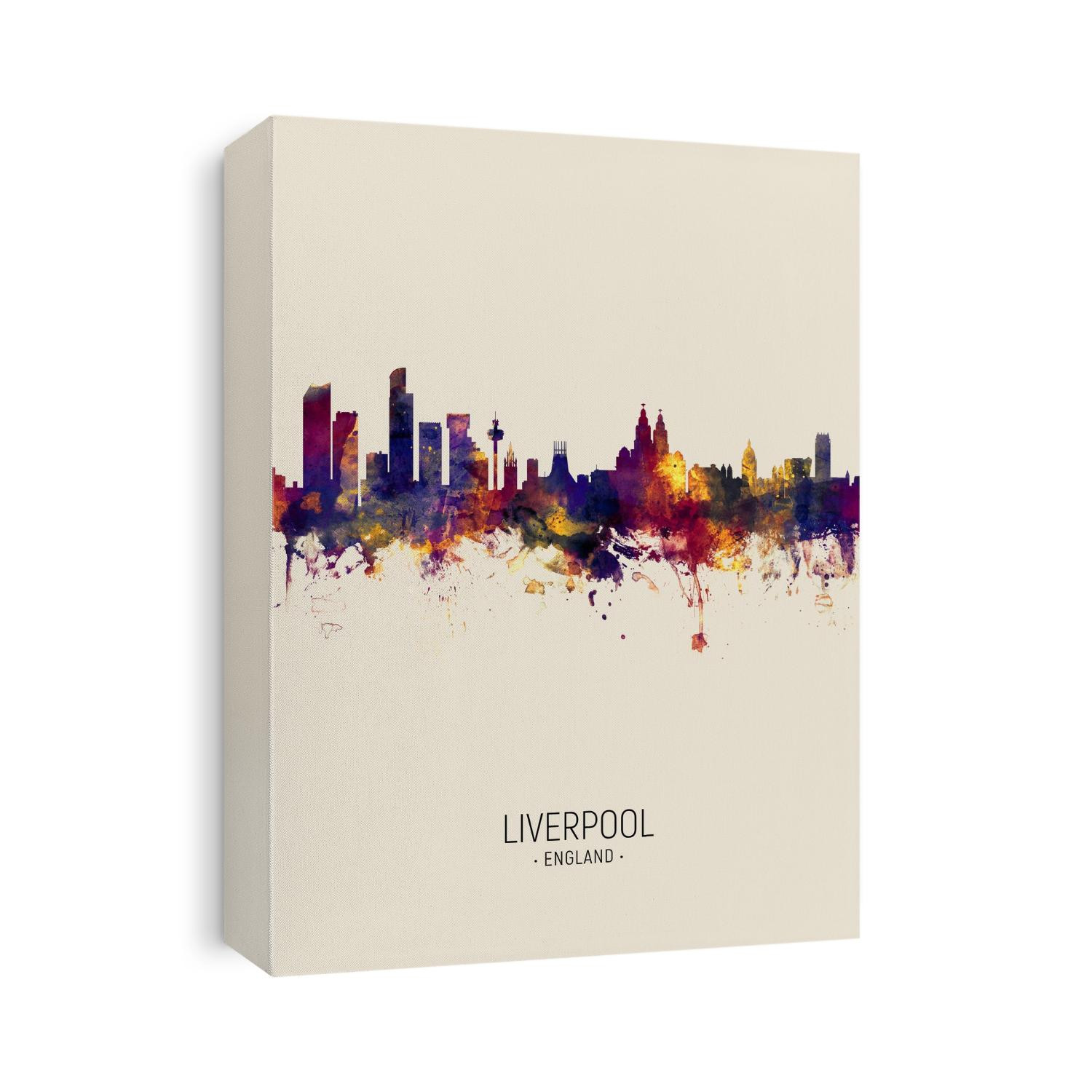 Watercolor art print of the skyline of Liverpool, England