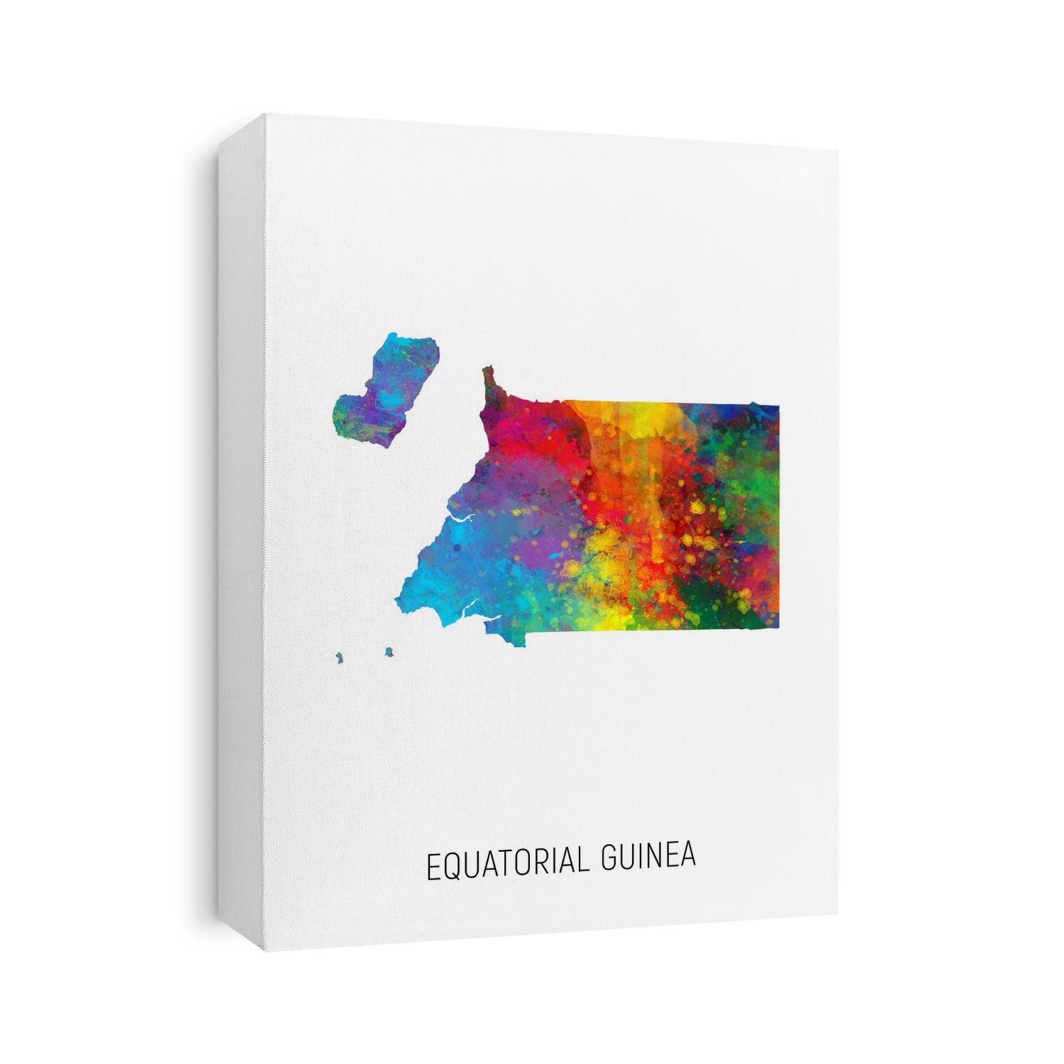 A watercolor map of Equatorial Guinea