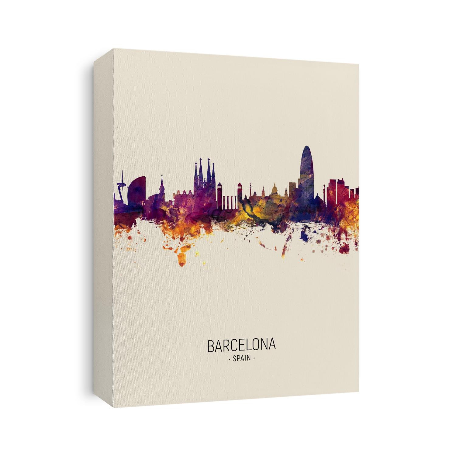 Watercolor art print of the skyline of Barcelona, Spain
