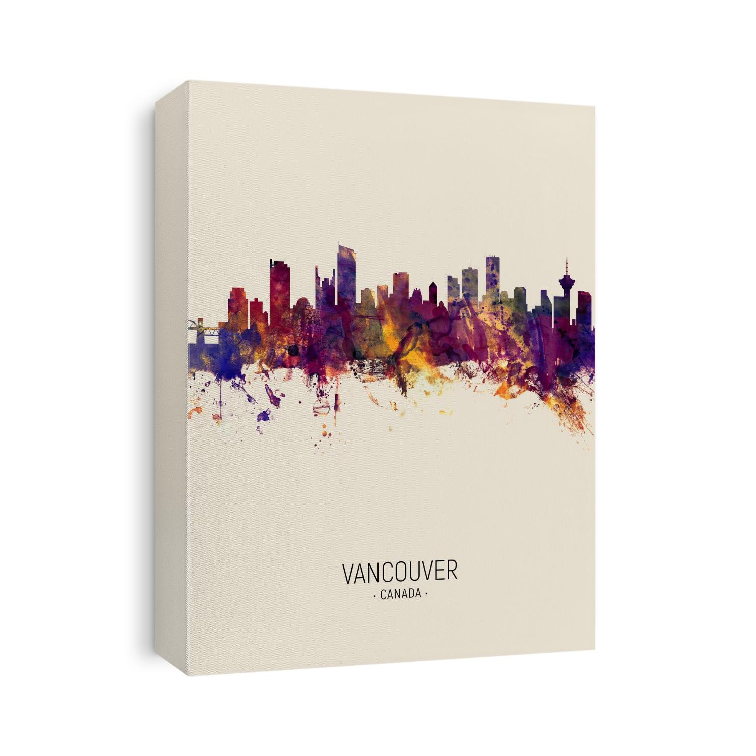Watercolor art print of the skyline of the city of Vancouver, British Columbia, Canada