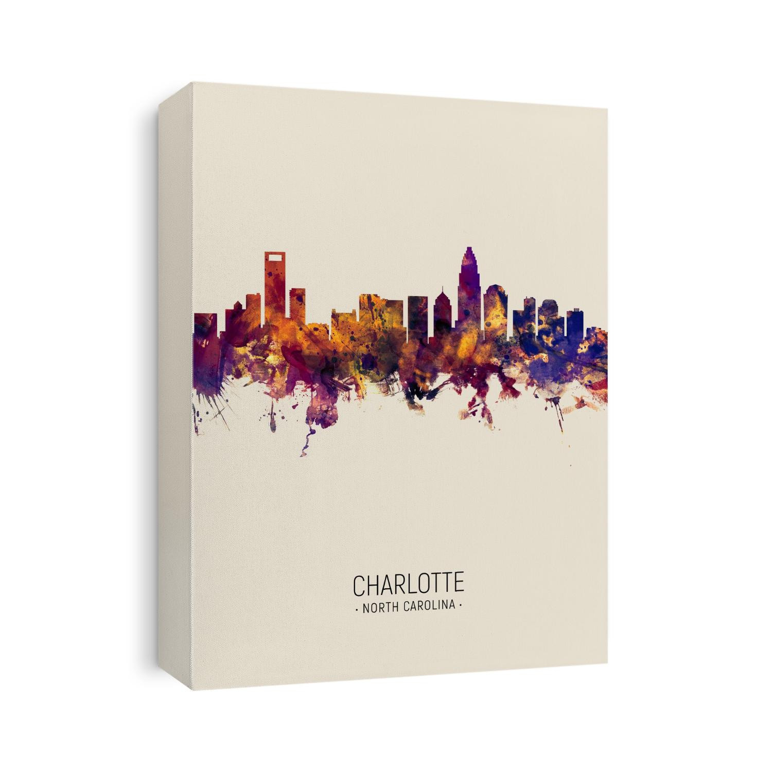 Watercolor art print of the skyline of Charlotte, North Carolina, United States