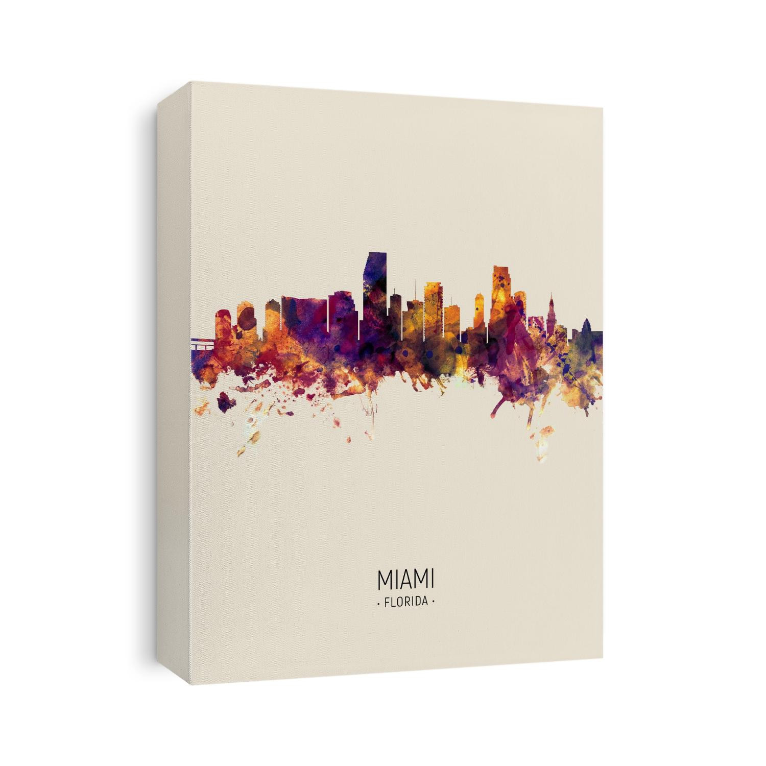 Watercolor art print of the skyline of Miami, Florida, United States