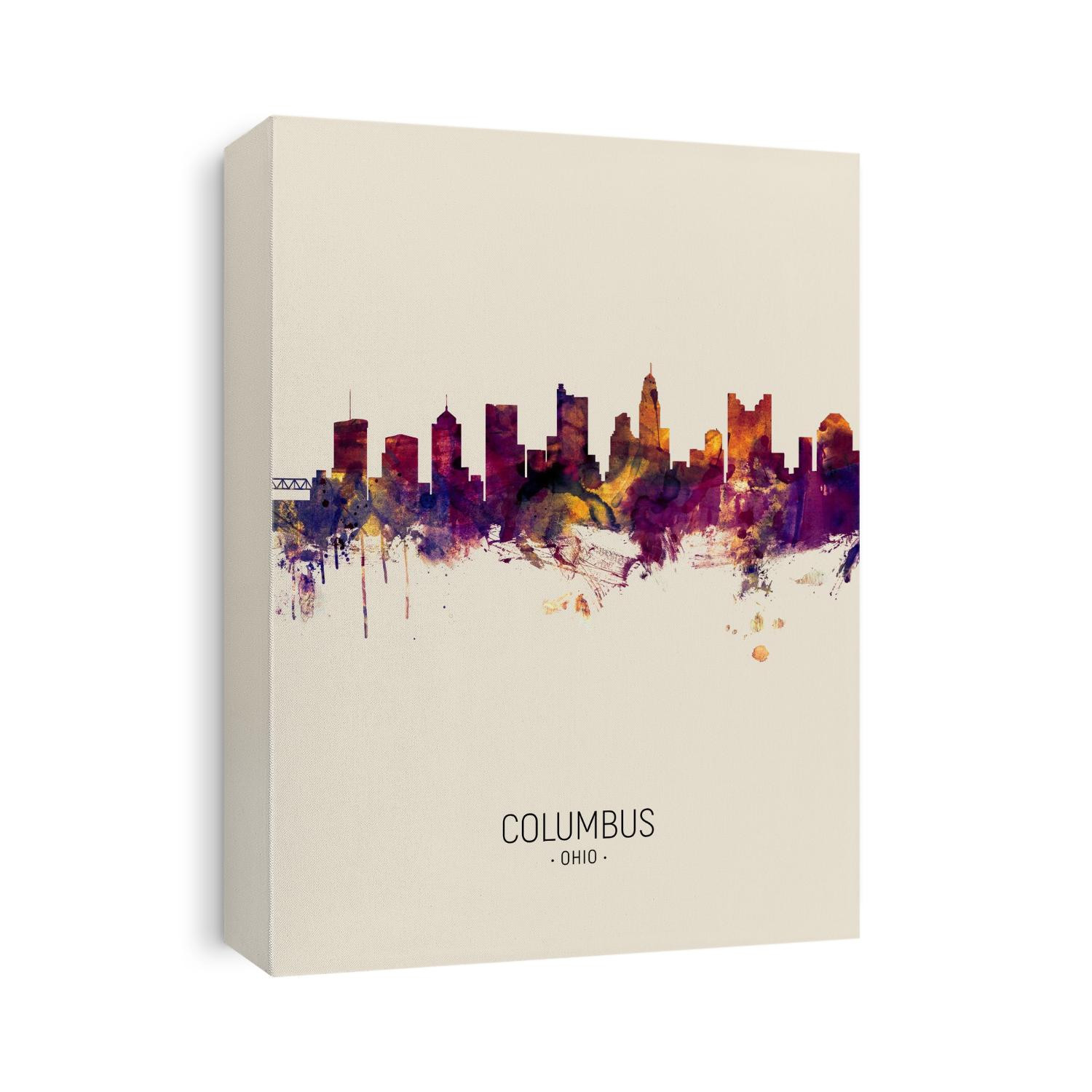 Watercolor art print of the skyline of Columbus, Ohio, United States