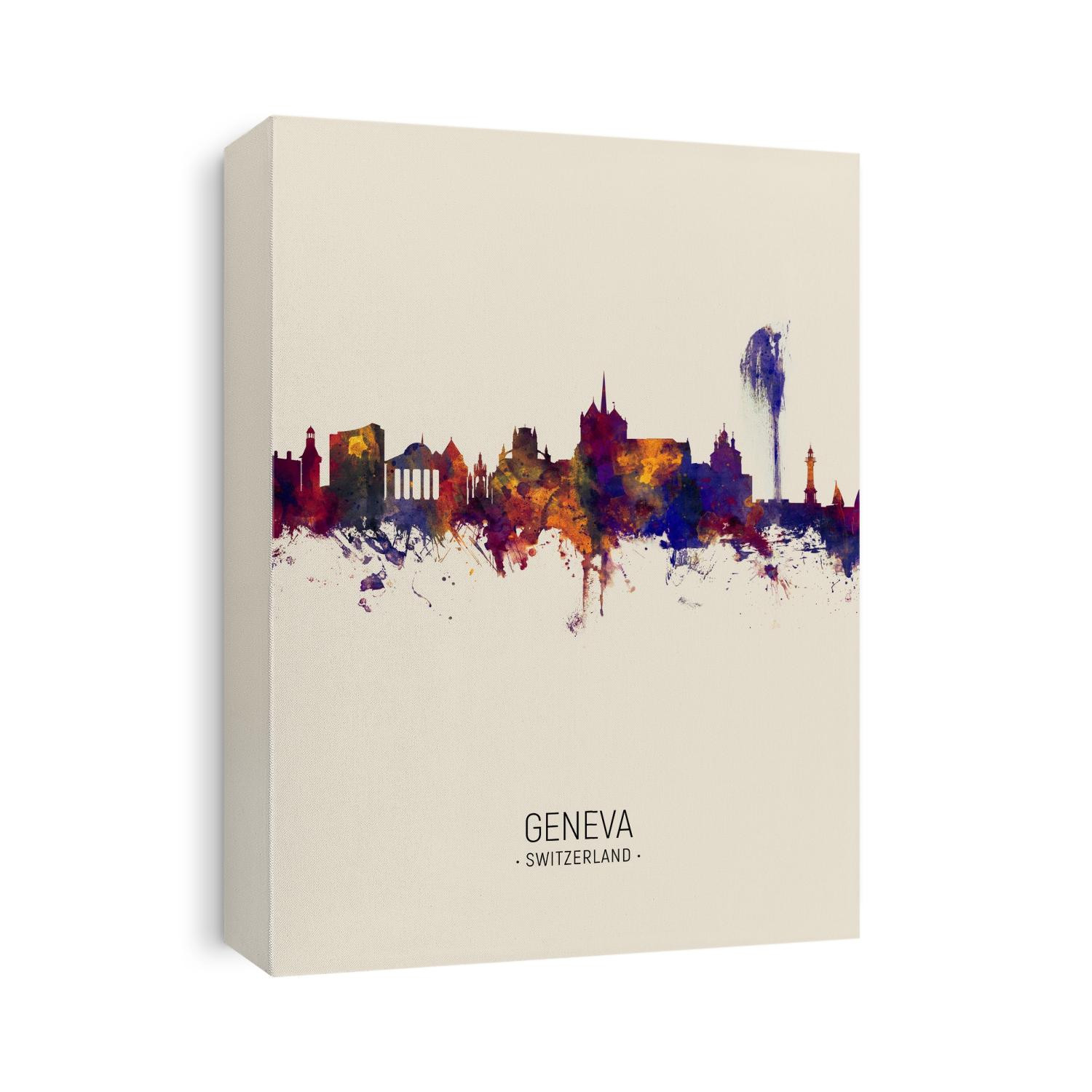 Watercolor art print of the skyline of Geneva, Switzerland