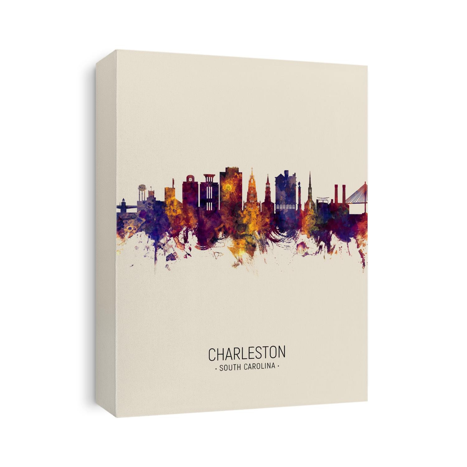 Watercolor art print of the skyline of Charleston, South Carolina, United States