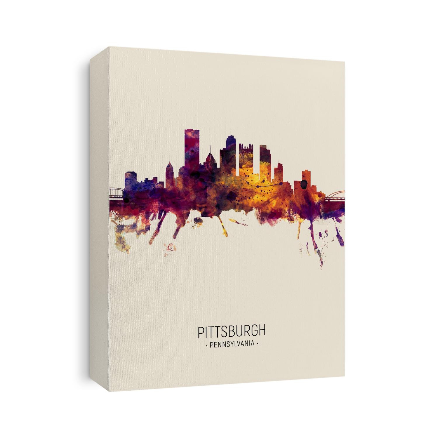 Watercolor art print of the skyline of Pittsburgh, Pennsylvania, United States