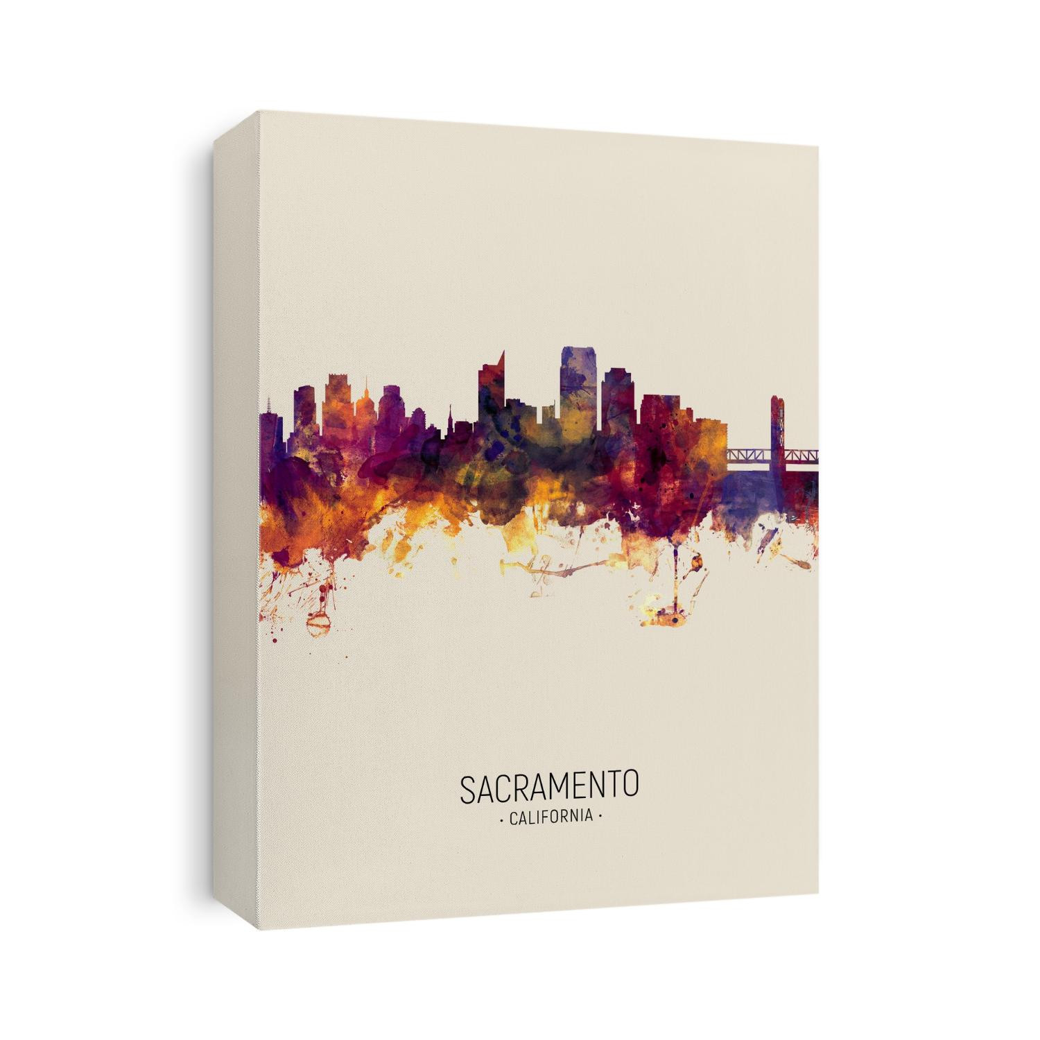 Watercolor art print of the skyline of Sacramento, California, United States