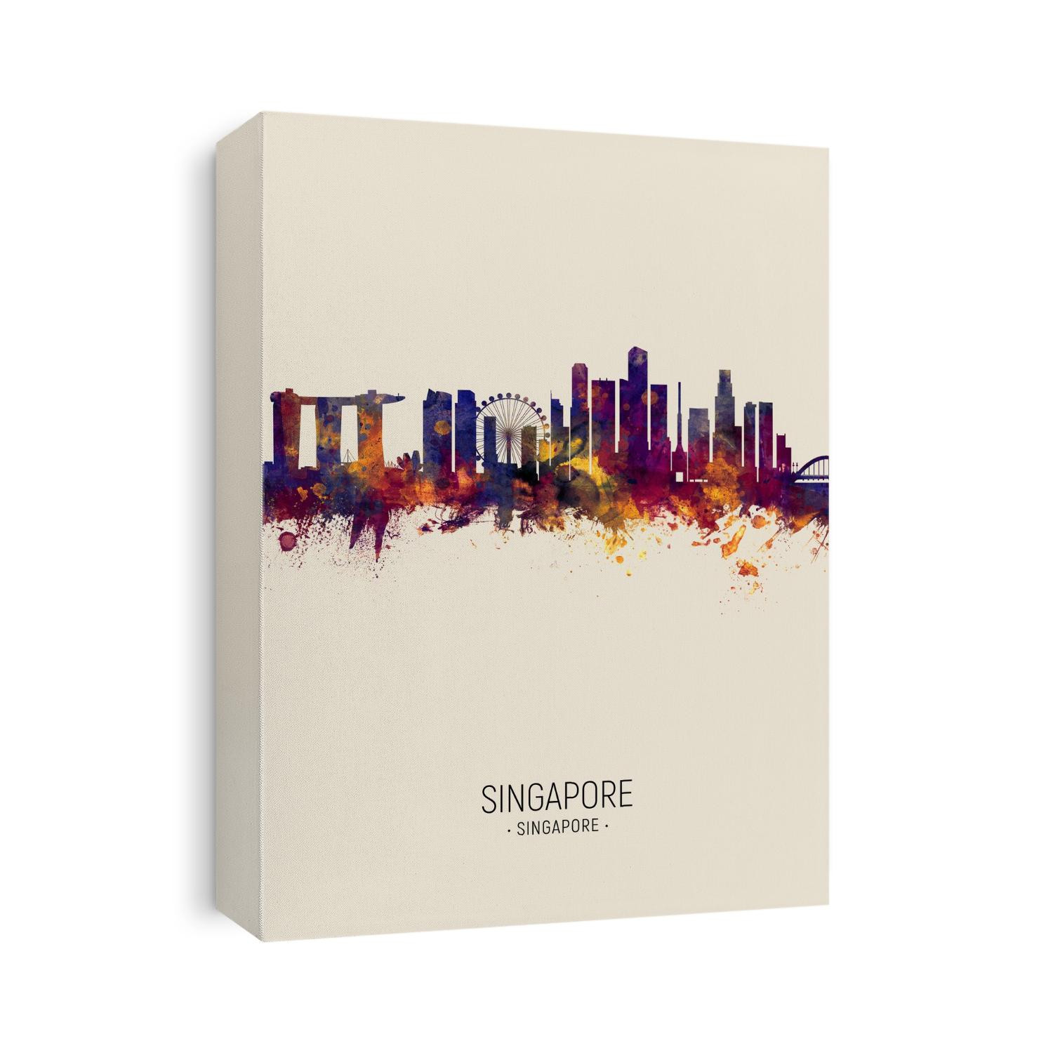 Watercolor art print of the skyline of Singapore