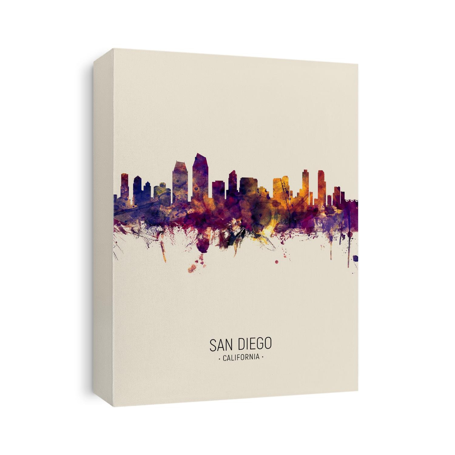 Watercolor art print of the skyline of San Diego, California, United States