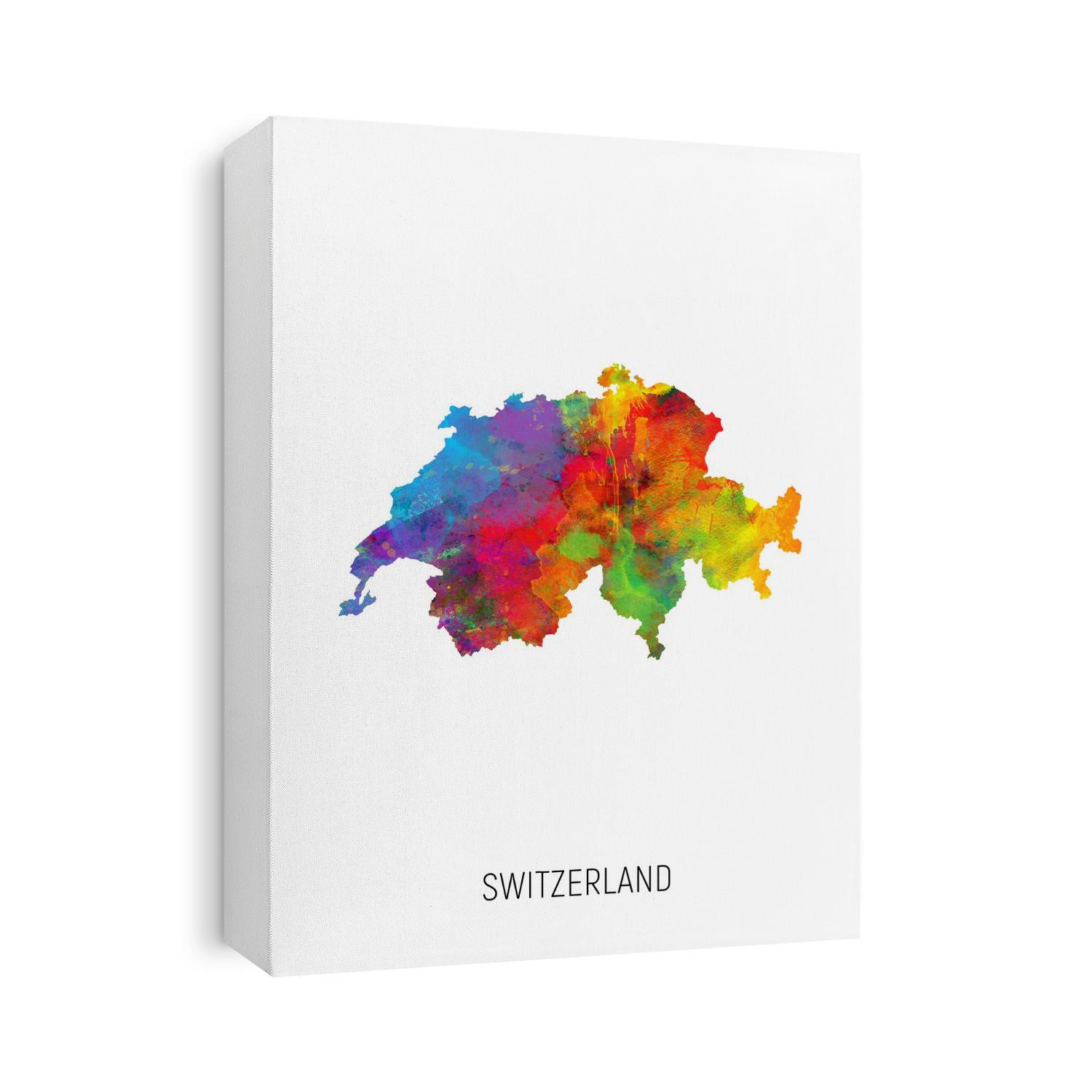 A watercolor map of Switzerland