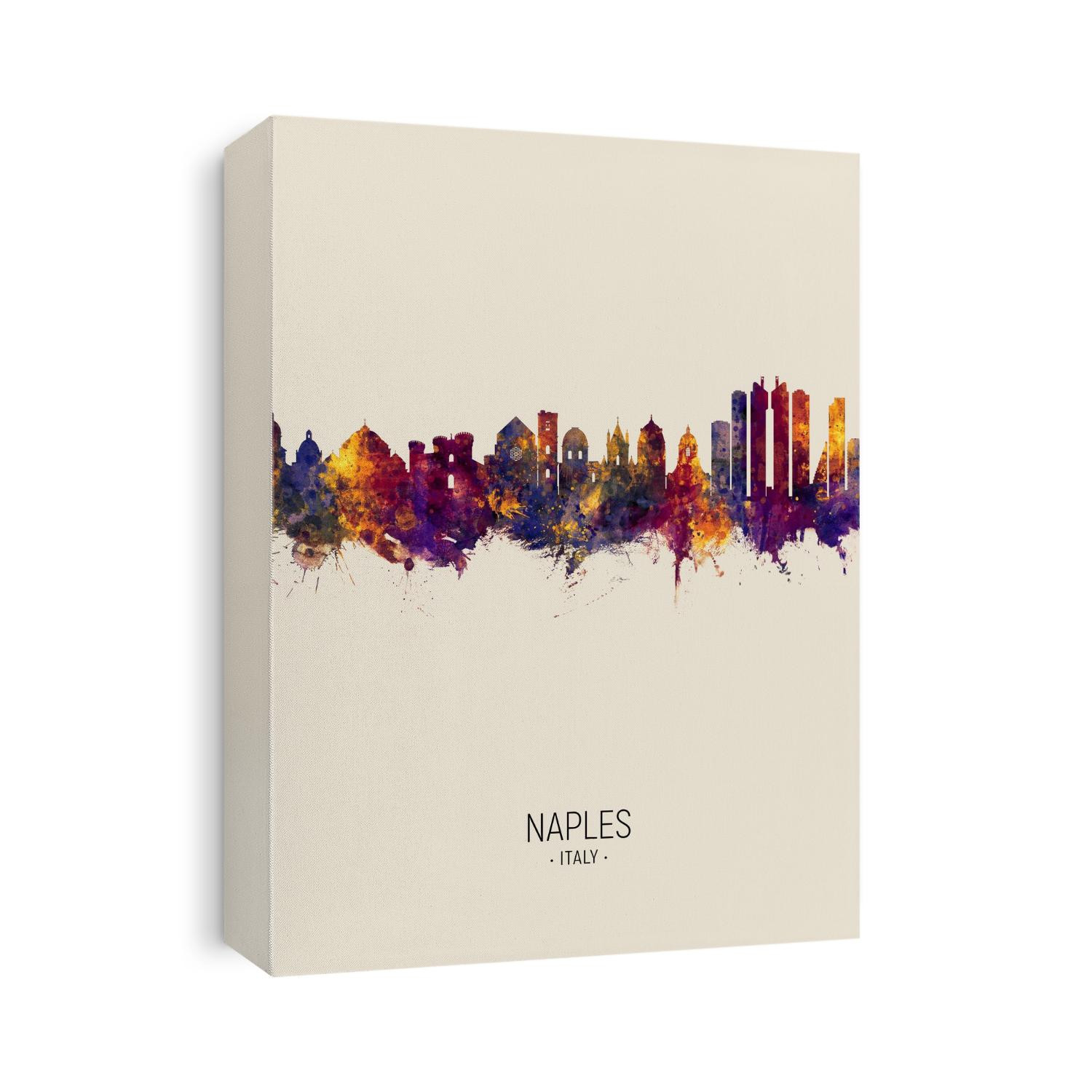Watercolor art print of the skyline of Naples, Italy