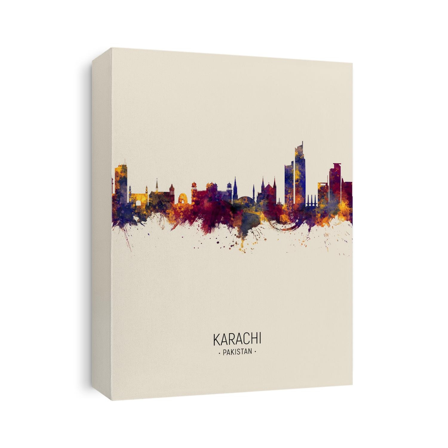 Watercolor art print of the skyline of Karachi, Pakistan