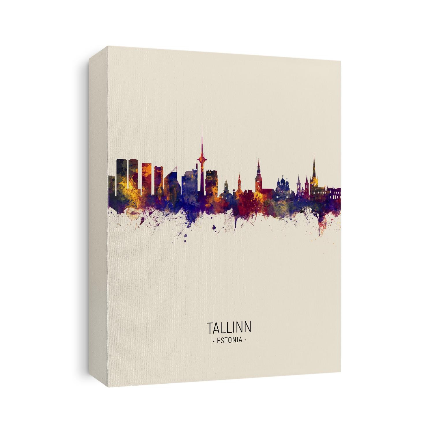 Watercolor art print of the skyline of Tallinn, Estonia